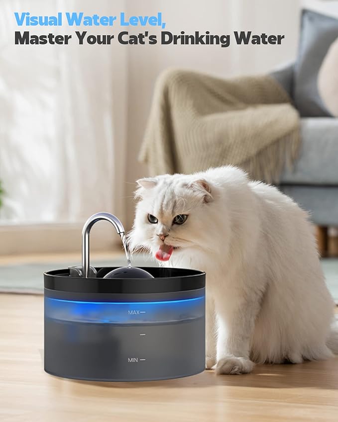 Cat Water Fountain + 6 Filters + 3 Sponges, Pet Water Fountain with Ultra Silent Pump, Activated Carbon Filter Keep The Water Clean, 2.2L Capacity, Faucet Design, Anti Sputtering