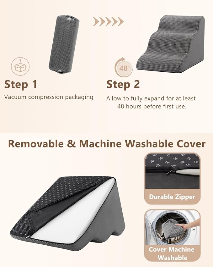 Dog Stairs for Small Dogs,3 Step Dog Ramp for Couch and Bed,Pet Stairs with Non-Slip Bottom for Old Cats,Indoor Pet Steps,Comfort,Durable,15.4" H,Grey