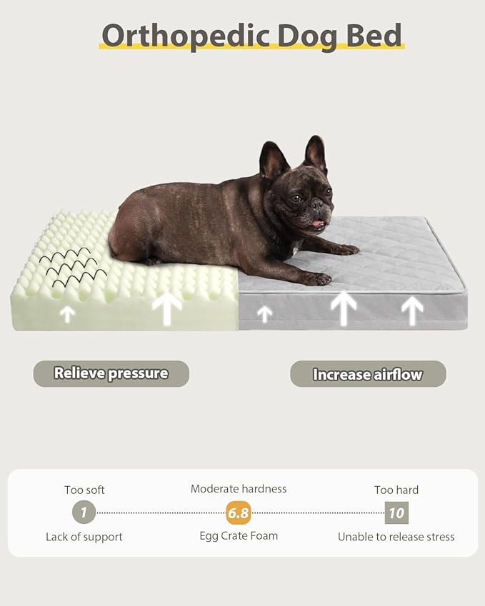 Orthopedic Dog Beds for Medium Dogs Waterproof Dog Bed for Crate, with Removable Washable Cover and Non-Slip Bottom, 29x18 Inch, Light Gray