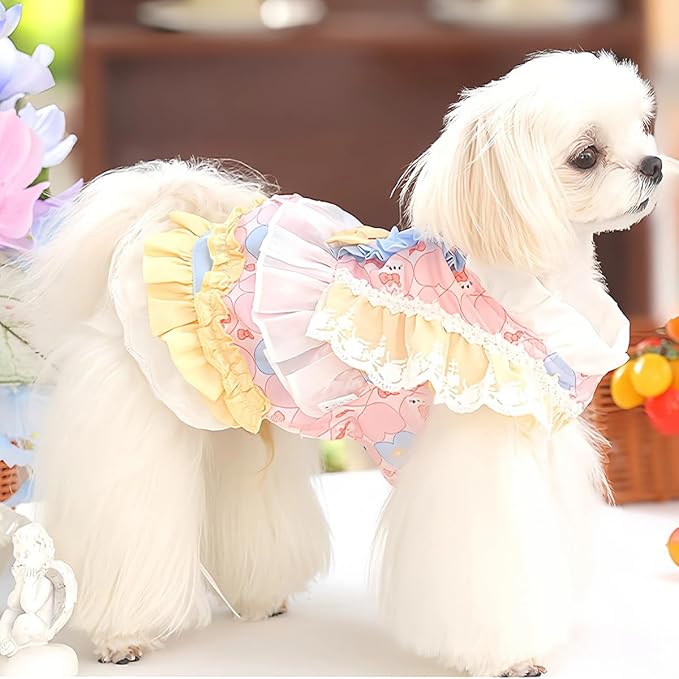 MengYu Puppy Dress Cat Lolita Dress (Pink&Yellow, S)