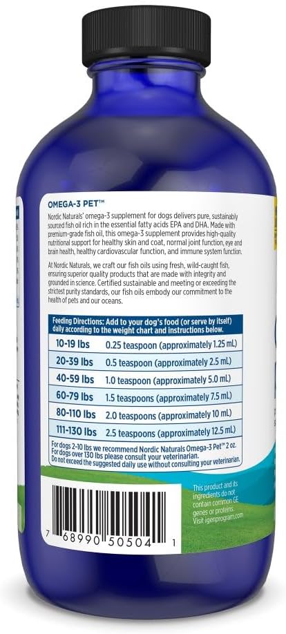 Nordic Naturals Omega-3 Pet, Unflavored - 8 oz - 1380 mg Omega-3 Per Teaspoon - Fish Oil for Medium to Large Dogs with EPA & DHA - Promotes Heart, Skin, Coat, & Immune Health