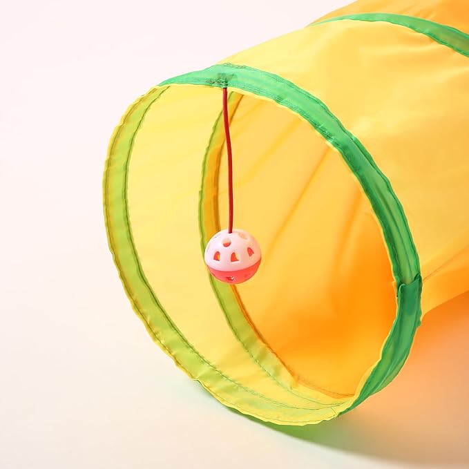 ‌Coolcandy Cat Tunnel & Interactive Cat Toy Indoor, Curved 3 Way Tunnel Toys for Indoor Cats, Collapsible Interactive Peekaboo Cave with Play Ball, for Multi-Way Play & Small Animals