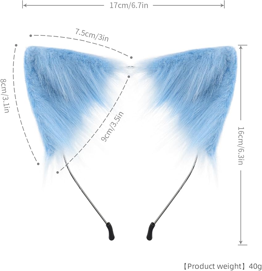 Cat Ears and Wolf Fox Animal Tail Cosplay Costume Faux Fur Hair Clip Headdress Halloween Leather Neck Chocker Set