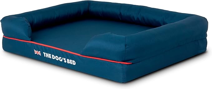 The Dog’s Bed Orthopedic Dog Bed Medium Blue Oxford with Red Trim UK Flag Dog Bed, Memory Foam, Pain Relief, Post Surgery, Lameness, Waterproof Washable Cover Cover