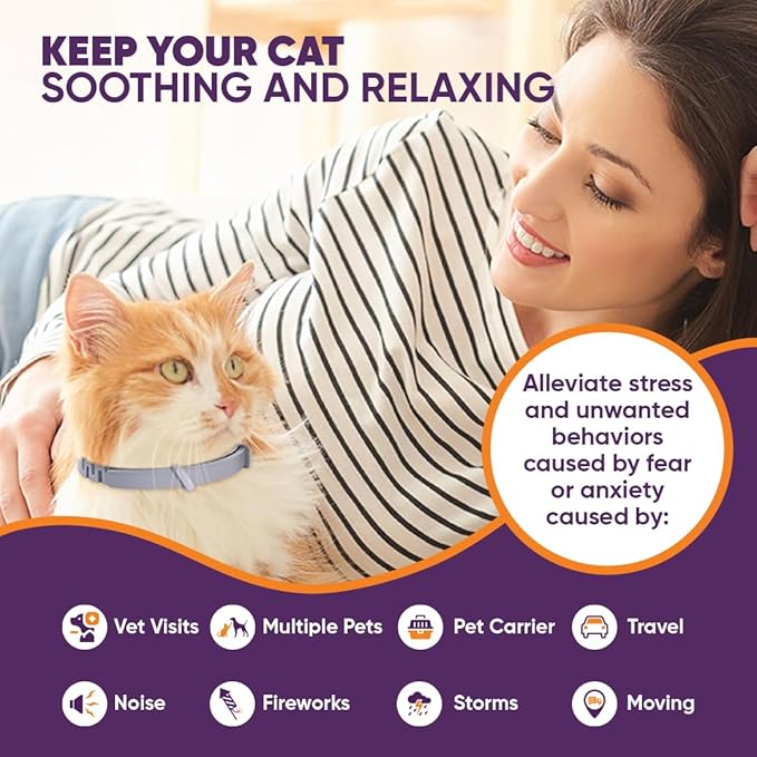 Calming Collars for Cats 6 Pack Grey & White Pheromone Cat Anxiety Collar Natural Stress Relief for Scratching, Marking & Loud Noises Adjustable Calming Collar for Kittens & Cats