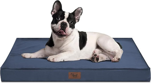 Orthopedic Dog Bed for Medium Dogs - Waterproof Outdoor Protection with Egg Crate Foam, Removable & Machine Washable Oxford Cover, 30x20 Inch, Navy
