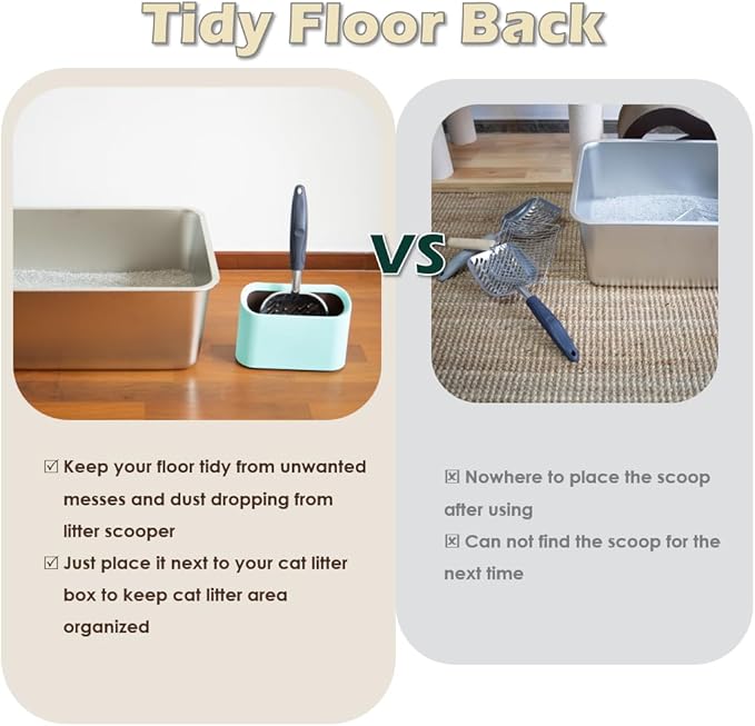 Aluminum Cat Litter Scoop in Holder, Non-Stick Cat Poop Scooper with Holder, Fast Sifting Kitten Poop Lifter and Caddy (Blue)