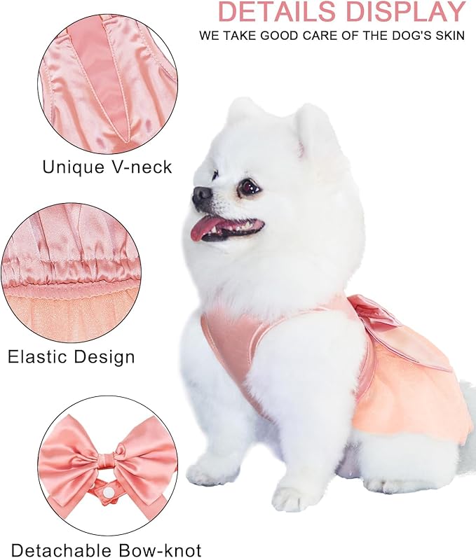 Summer Girl Dog Dress, Dog Silk Tulle Dress, Cute Princess Dogs Dresses with Bow, Lace Pet Birthday Party Outfit Puppy Tutu for Small Dogs, Fancy Puppy Clothes for Chihuahua Teacup Yorkie