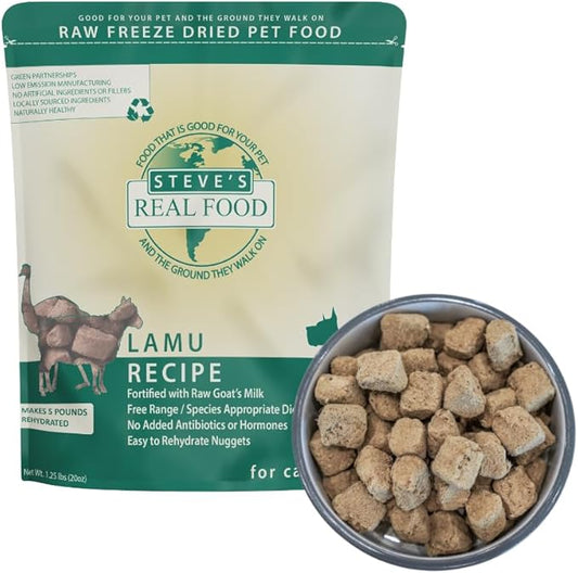 Steve's Real Food Freeze-Dried Raw Nuggets - Lamu Recipe - Raw Pet Food for Dogs and Cats - 20 oz