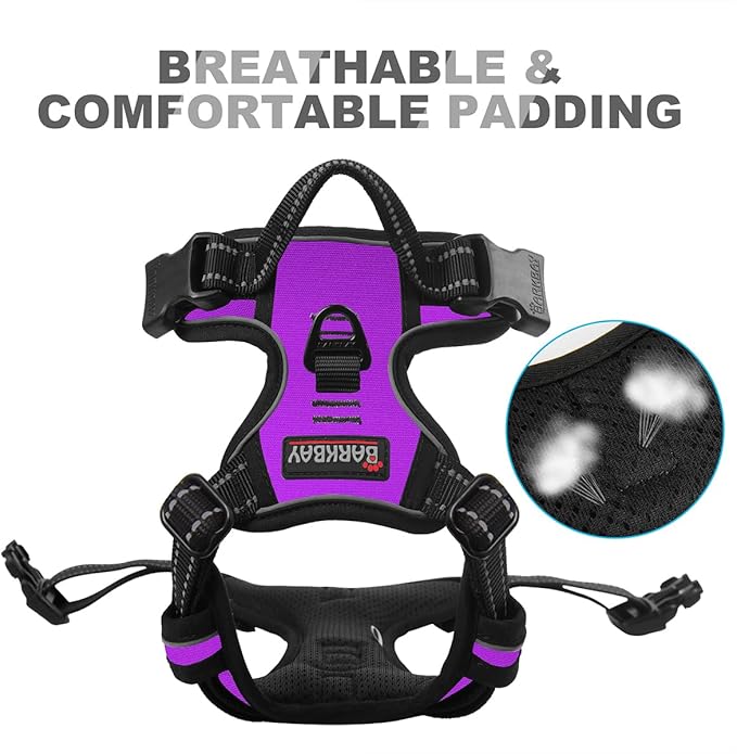 BARKBAY No Pull Dog Harness Front Clip Heavy Duty Reflective Easy Control Handle for Large Dog Walking(Purple,XS)