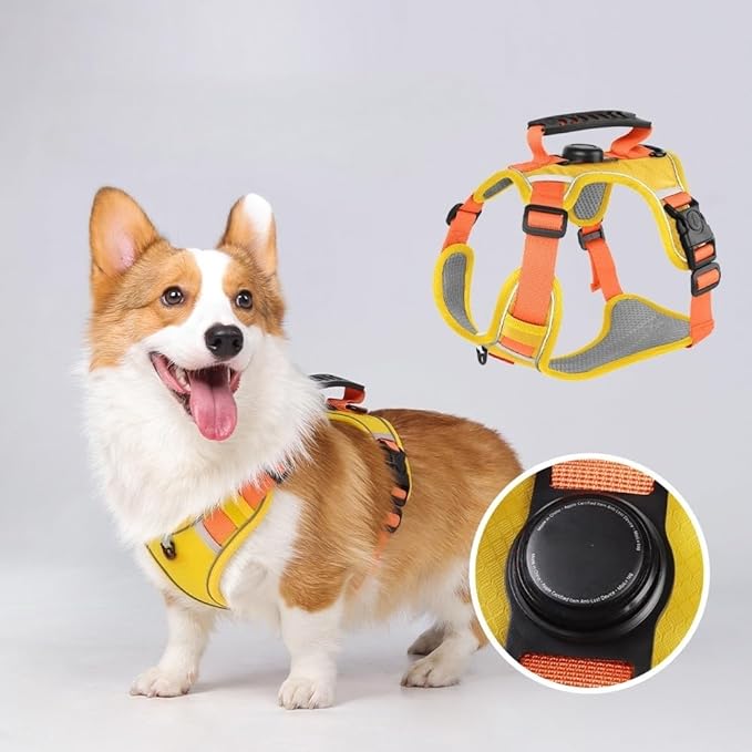 AirTag Dog Harness,Cat Harness All-in-One Dog Vest, Anti-Pull, Anti-Suffocation Reflective Dog Vest for Small, Medium, and Large Dogs and cat (Pink, XL(Chest:26.7-36.6",Neck:(23.6-31.1"))