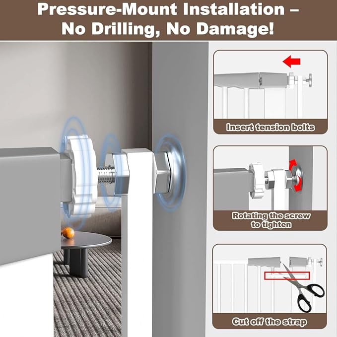 Fairy Baby 51.18" Extra Tall Baby Gates for Doorways, 29.5"-48.4" Extra Wide Safety Child Gates for Cats Dogs, Metal Auto Close Stair Gates Indoor for Kid or Pets No Drilling Pressure Mount Kit, White