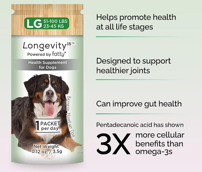 Yummy Combs Longevity15 – C15:0 – Fatty Acid Health Supplement for Dogs – Healthy Pet Supplies – for Medium Dogs, 3 Pack