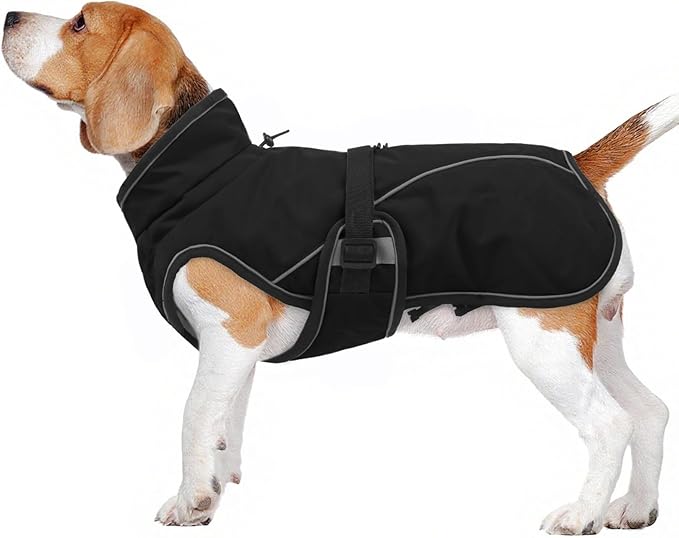 Warm Dog Coat for Winter,Waterproof Jacket with Zipper,Detachable Dog Coat with Adjustable Buckle,Comfortable Jacket for Dogs in Cold and Windy Days.L Black