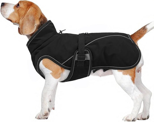 Warm Dog Coat for Winter,Waterproof Jacket with Zipper,Detachable Dog Coat with Adjustable Buckle,Comfortable Jacket for Dogs in Cold and Windy Days.L Black