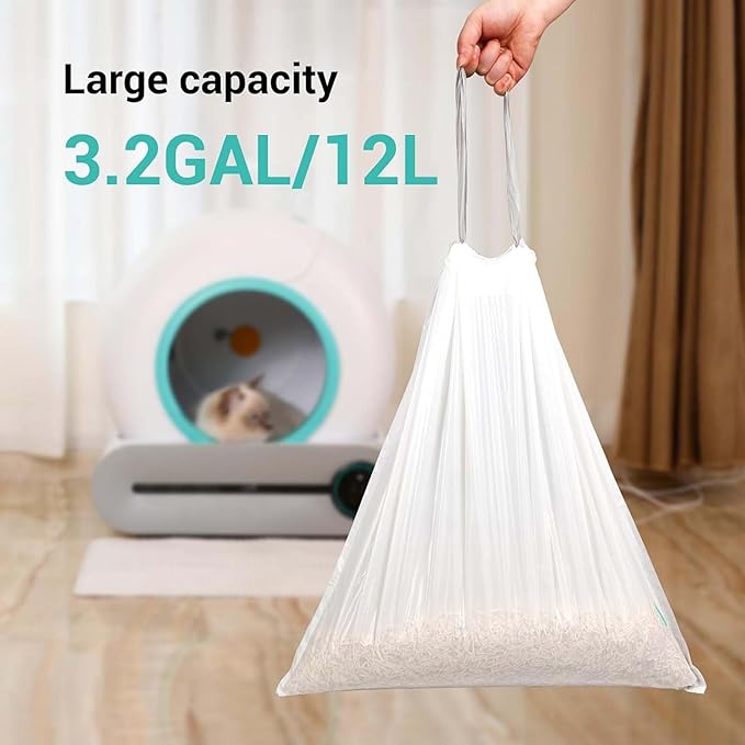 80 Count Waste Bags for Self-Cleaning Cat Litter Box, Replacement Extra Large Cat Litter Box Liners, 4 Rolls Drawstring Trash Bags for Robot, 20 x 18 Inches（4 Packs/80 Counts）