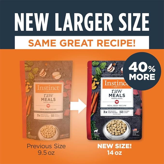 Instinct Freeze Dried Raw Meals, Natural Dry Dog Food, Grain Free - Real Beef, 14 oz. Bag