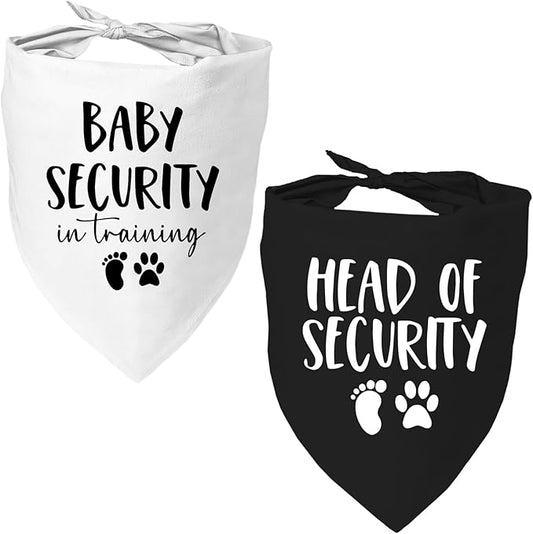 2 Pack Baby Security in Training and Head of Security, Dog Bandanas for Pregnancy Baby Announcement for Small Medium Large, Pet Announcements, Soft Breathable Fabric for Puppy Cats (Black&White)