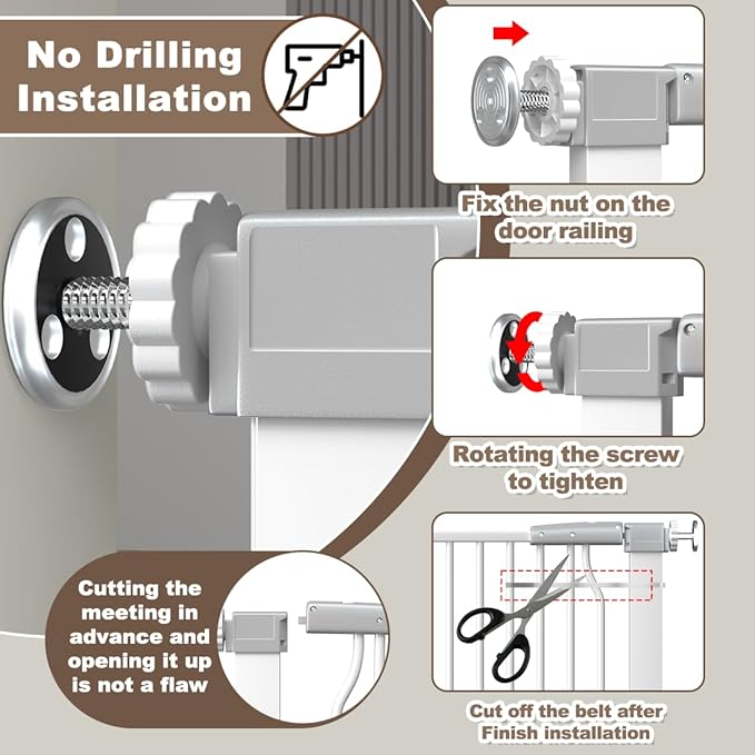 41-Inch Extra Tall Metal Auto Close Dog and Cat Gate for Doorways and Stairs, No Drill Adjustable 54.8-60.2-Inch Pressure Mounted Walk Through Pet Gate with Expansion Kit, White