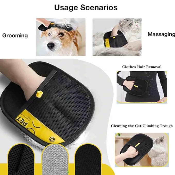 Electrostatic Pet Hair Removal Gloves, Static Removal Gloves for Pet Hair, Double-Sided Reusable Cat & Dog Electrostatic Gloves for Couch, Clothing, Carpet, Car Seat (Black, 3PCS)