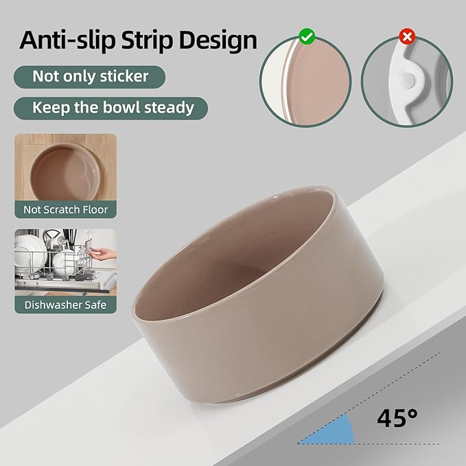 Ceramic 8.2inch Raised Dog Bowl with Stand for Large- Breed Dogs, Pet Food and Water Feeder (Double Bowl with Stand - Brown Coffee)