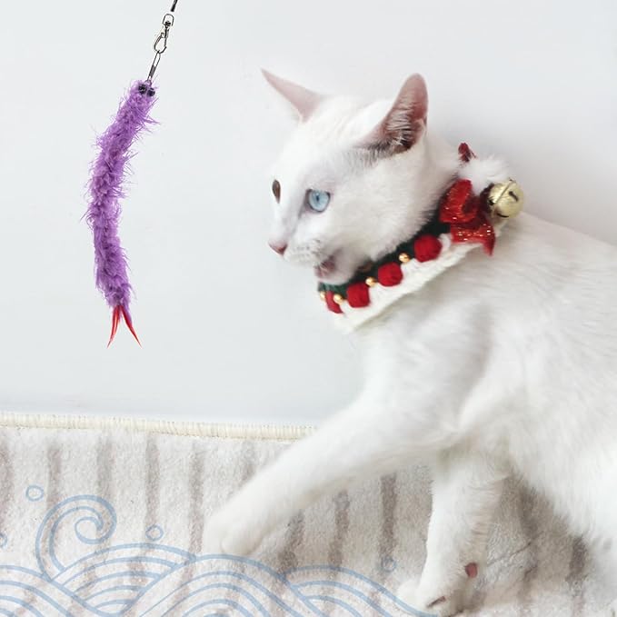 SONGWAY Cat Worm Toy Refills - 12Pcs Worm Cat Toys with Feather Tail, Teaser Wand Toys Replacement