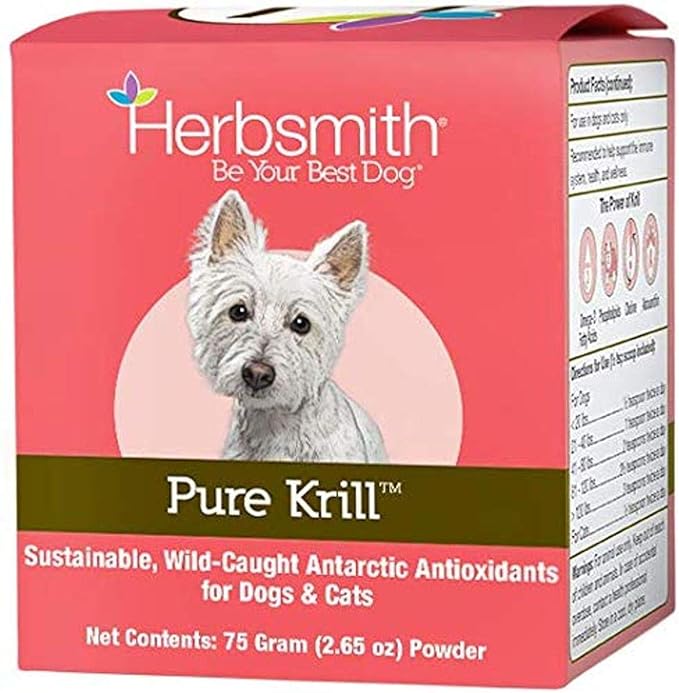 Herbsmith Pure Krill - Wild-Caught Antarctic Krill - Just 1 Ingredient - Astaxanthin for Dogs - Ready-to-Use Omega 3s – Alternative to Krill Oil for Dogs - 75g