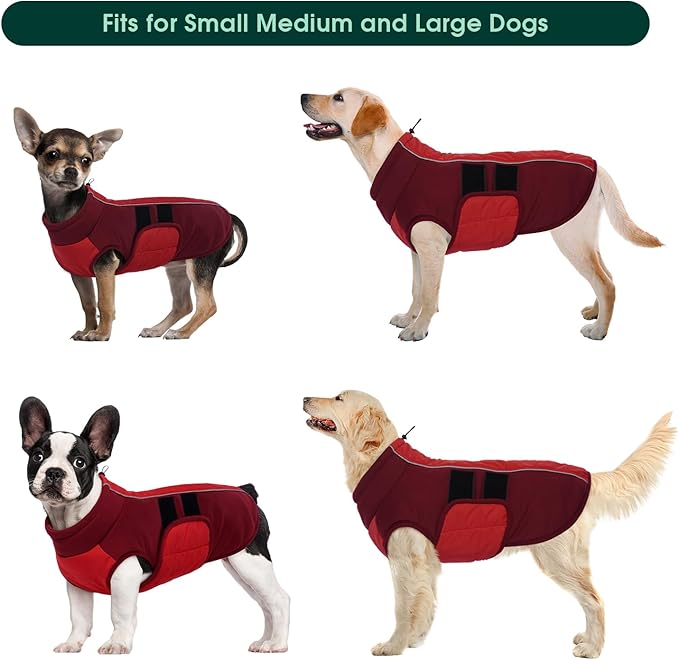 Kuoser XXXL Dog Coat, Dog Jackets for Large Dogs, Reflective Pet Winter Coat Cold Weather Coats, Doggie Snow Jacket Warm Apparel Clothes for Great Dane, Red XXXL
