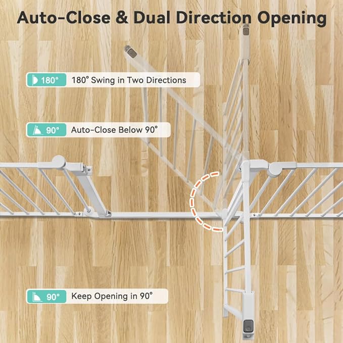 COMOMY 150" Extra Wide Baby Gate With Door - Auto Close Fence Play Area for House Doorways, Fireplace - Walk Through Pet Gate, Hardware Mounted, 6-Panels (30" Tall, White)