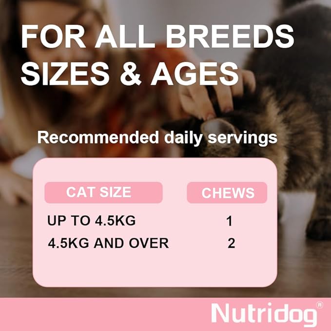 Skin & Coat Cat Chews - Omega 3, Vitamin E, Biotin Supplements for Healthy Skin, Glossy Coat & Anti - Shedding, Salmon Flavor 100ct Soft Chews (Salmon)