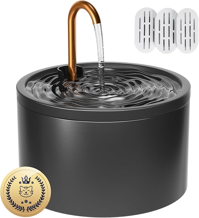Ceramic Cat Water Fountain - 2.1L/71oz - All-Ceramic Body & Pure Copper Water Spout - Non-Toxic - Automatic Pet Drinking Fountain Indoor with Ultra-Quiet Pump, and 3Pcs Filter & Sponge (Black)