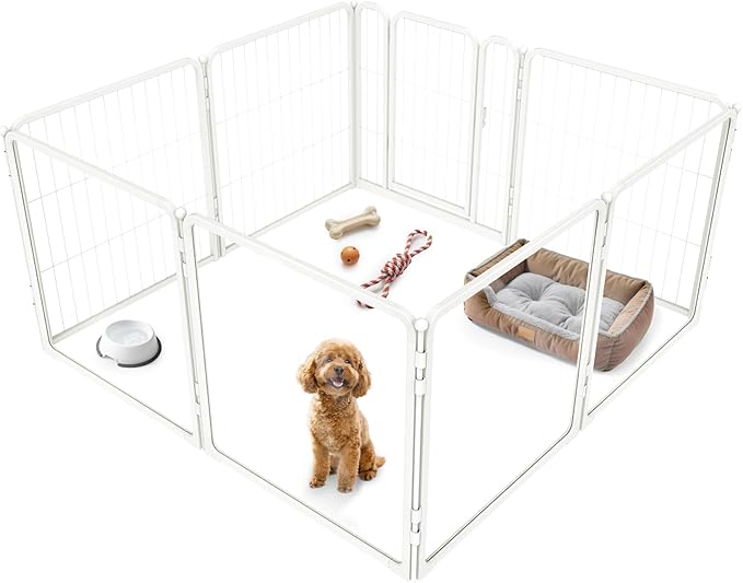FXW Pawadise Acrylic & Wire Mesh Indoor Dog Playpen, Heavy Duty 24 Inch 8 Panels Metal Dog Pen for Puppy and Small Dogs, White│Patented