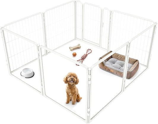 FXW Pawadise Acrylic & Wire Mesh Indoor Dog Playpen, Heavy Duty 24 Inch 8 Panels Metal Dog Pen for Puppy and Small Dogs, White│Patented