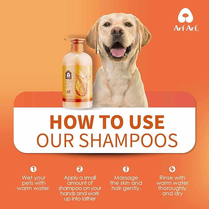Arf Arf Dog Shampoo Softening Formula, Soften & Fluffy Oatmeal 16oz—Plant-Based 4-in-1: Cleans, Conditions, detangles, moisturizes. Oatmeal & Honey Soothe Itchy Skin. Hypoallergenic. Made in Taiwan.