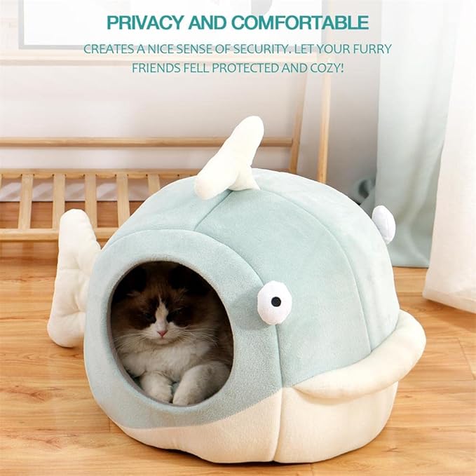 Lcybem Cat Beds for Indoor Cats - Cat Bed Cave with Removable Washable Cushioned Pillow, Soft Plush Premium Cotton No Deformation Pet Bed, Roomy Dolphin cat House Design, Multiple Sizes