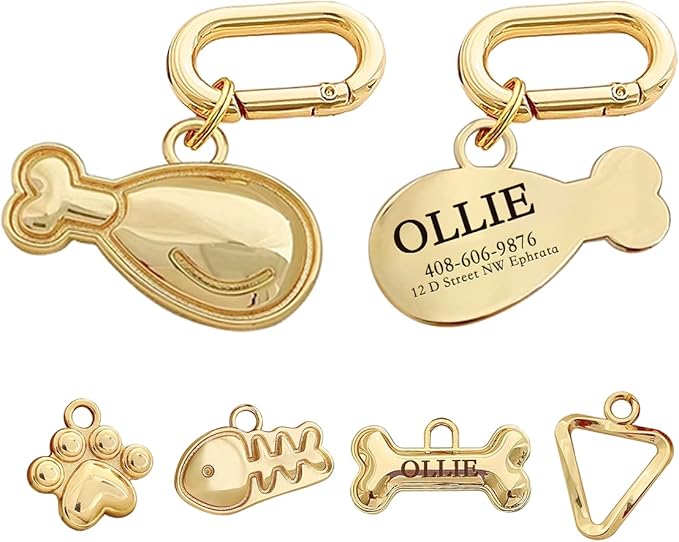 Dogs ID Tags Personalized Double Sided Deep Engraved Cat & Dog Collar Charm Drumstick Balloon Shape Brass