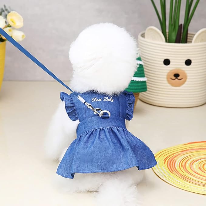 Dog Dress Puppy Luxury Skirt Clothes Princess Dresses Wedding Evening Tutu Skirt Denim Skirt for Small Dog Girl Navy Blue XS
