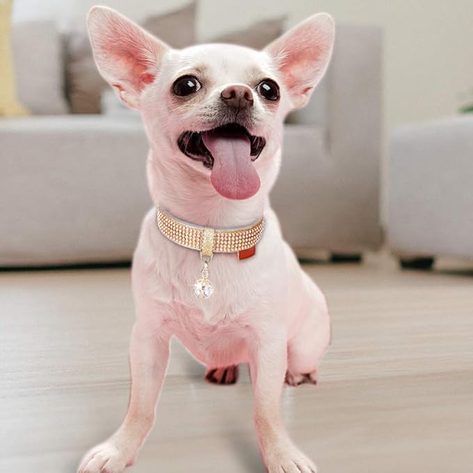 PetsHome Cat Collar, Dog Collar, [Bling Rhinestones] Premium PU Leather with Pendant Adjustable Collars for Big Cat and Small to Medium Dog Small Gold