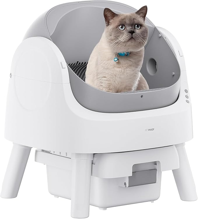 Self Cleaning Cat Litter Box, Open Top Litter Box for Multiple Cats, Automatic Cat Litter Box with Liners and Mat Included, Grey