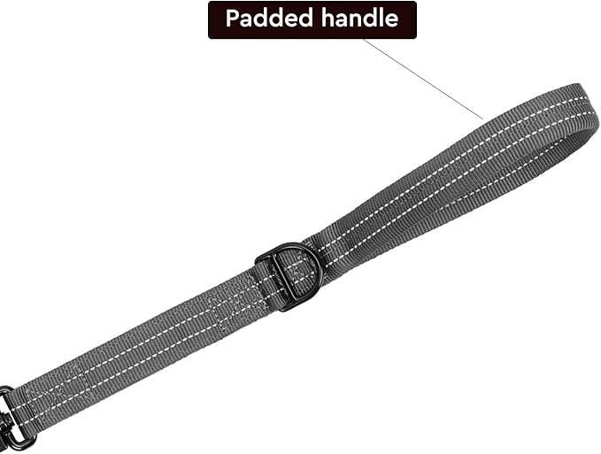 ICEFANG Short Dog Leash 18 Inch Reflective Nylon Traffic Leash with Padded Handle,Heavy Duty Auto Lock Swivel Clip for Medium Large Dogs No Pull Training Walking (Grey, 18 Inch)