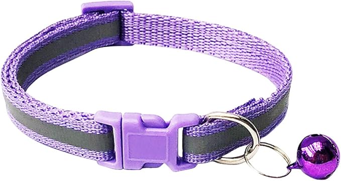 CHBORCHICEN 2-Pack Footprint & Reflective Cat Collar with Bell Basic Dog Cat Collar Buckle Adjustable Polyester Cat Dog Collar or Seatbelts (X-Small, Light Purple)