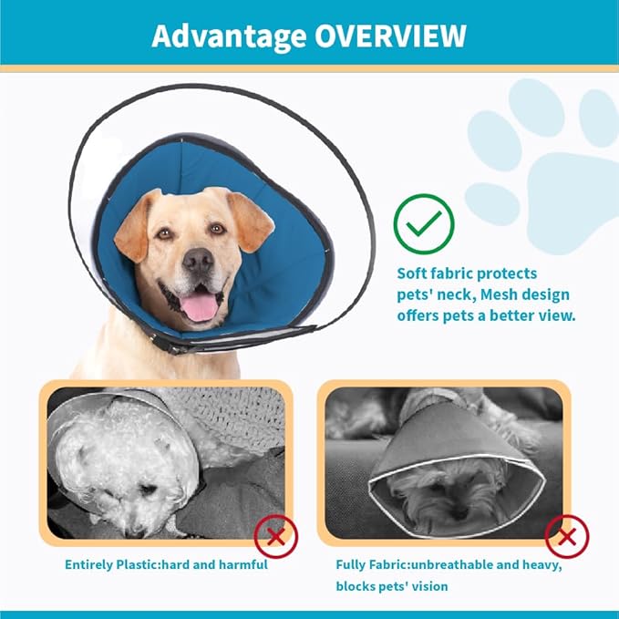 Dog Cone Collar, Pet Cone for Dogs to Stop Licking, Comfy Dog Cones for Large Medium Small Dogs, Soft Cones for Dogs After Surgery, Cone of Shame for Dogs Head Neck Elizabethan Collar Blue, ML14.8-17