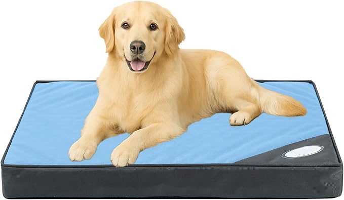 Orthopedic Outdoor Waterproof Dog Beds for Large Dogs, Washable Crate Bed with Egg Crate Foam Pet Bed Mat and Removable Oxford Fabric Cooling Cover Bed,41"x 29", Blue