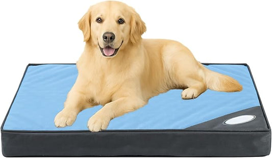 Orthopedic Outdoor Waterproof Dog Beds for Large Dogs, Washable Crate Bed with Egg Crate Foam Pet Bed Mat and Removable Oxford Fabric Cooling Cover Bed,41"x 29", Blue