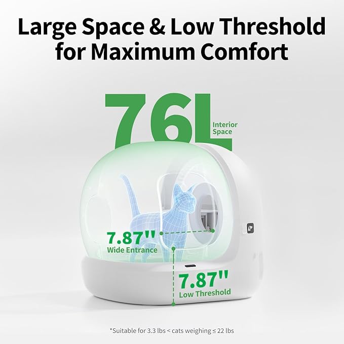 PETKIT 2025 Upgraded Automatic Cat Litter Box 2-Way Odor Remover & 20 Trash Bags,App Control Smart Robot with Anti-Scratch Inner Mat, Self-Cleaning Cat Litter Box True Integration & Structure Safety