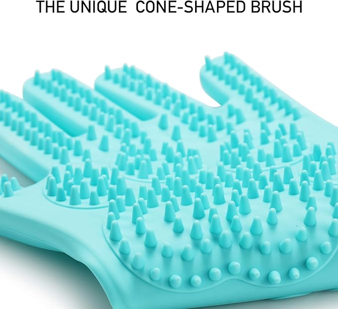 Pet Grooming Magic Gloves, Dog Cat Bathing Shampoo Brush, Silicone Hair Removal Gloves with Thick High Density Teeth for Bathing and Messaging, Double-Side Scrubbing Gloves for Shedding