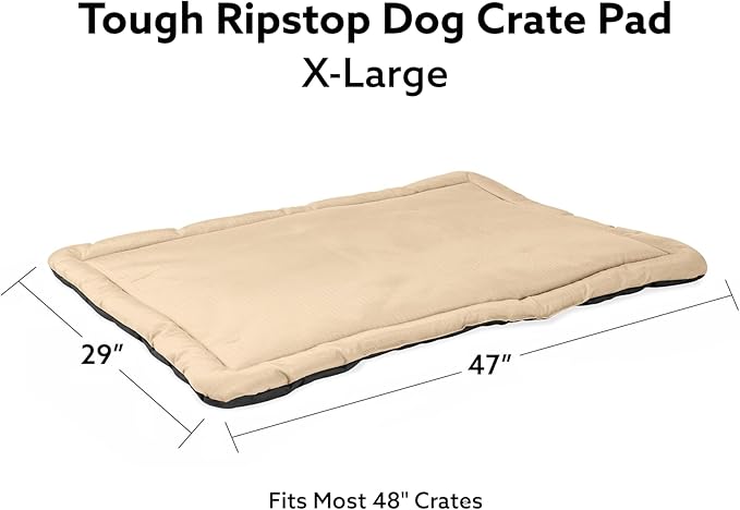 K9 Ballistics Tough Ripstop Dog Crate Pad - Durable, Machine Washable XL Kennel & Travel Mat for Extra Large Dogs, 47 x 29 Fits 48" Wire Crates, Sandstone