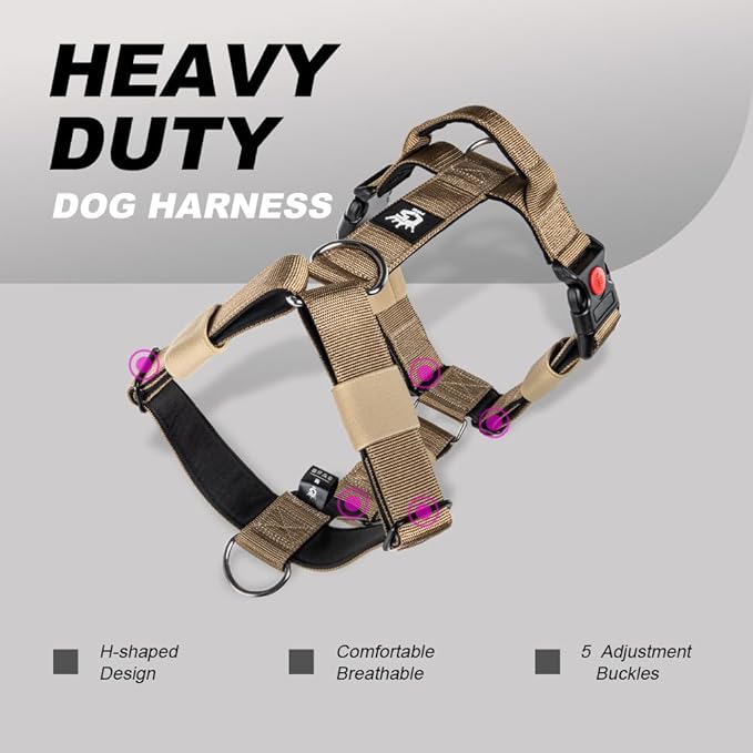 TSPRO Heavy Duty Premium Tactical Dog Harness for Large Dogs, No Pull, Adjustable Fit, Quick-Release Buckle, Padded Handle, Perfect for Hiking, Walking, Running & Training (Black M 25)