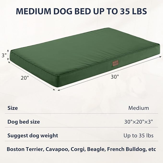 BFPETHOME Outdoor Dog Bed for Large Dogs, Waterproof, Orthopedic with Removable Washable Cover, Egg Crate Foam - 30 x 20in, Green