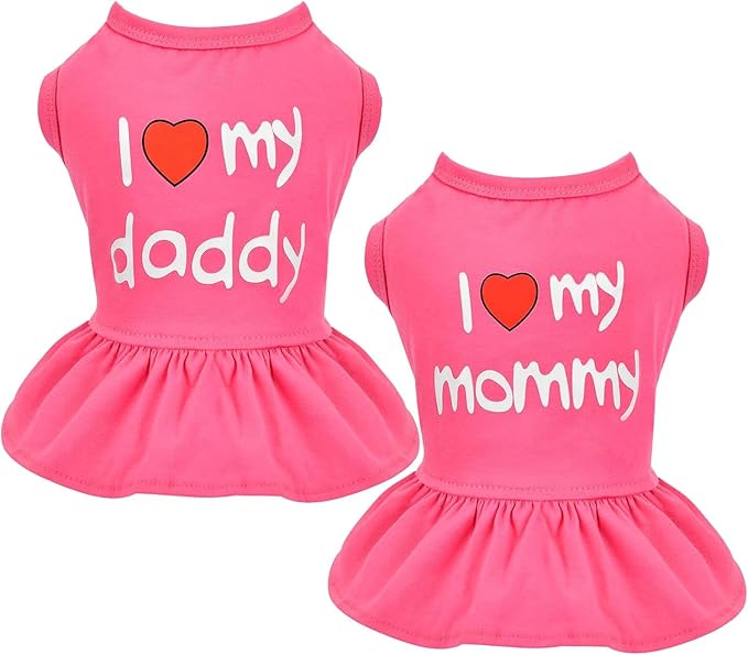 2 Pieces Dog Dresses for Small Dogs Girl Spring Summer Clothes Chihuahua Yorkie I Love My Mom Daddy Cute Tutu Skirt Puppy Pet Cat Apparel (X-Large)